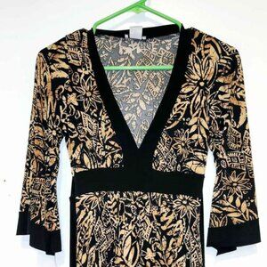Black & Brown Print Dress with Tie Waist, Women's Size Small